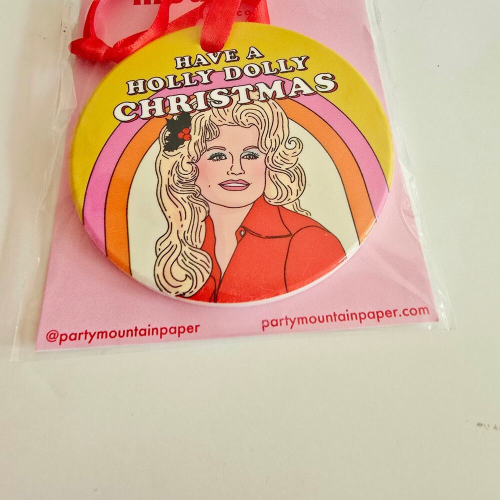 NIP Party Mountain Have a Holly Dolly Christmas Holiday Ornament Ceramic - Picture 3 of 5
